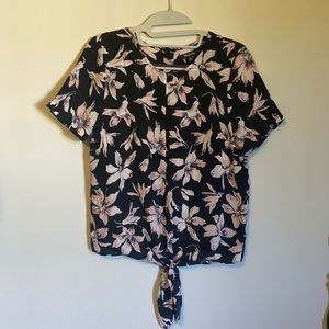 Madewell 100% Silk Tropical Floral Blouse XXS with front tie